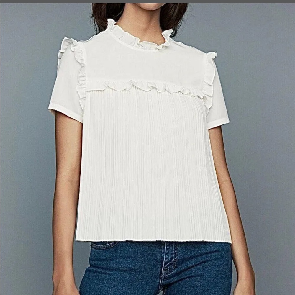 Maje White Lamou Ruffled Pleated Tie-Back